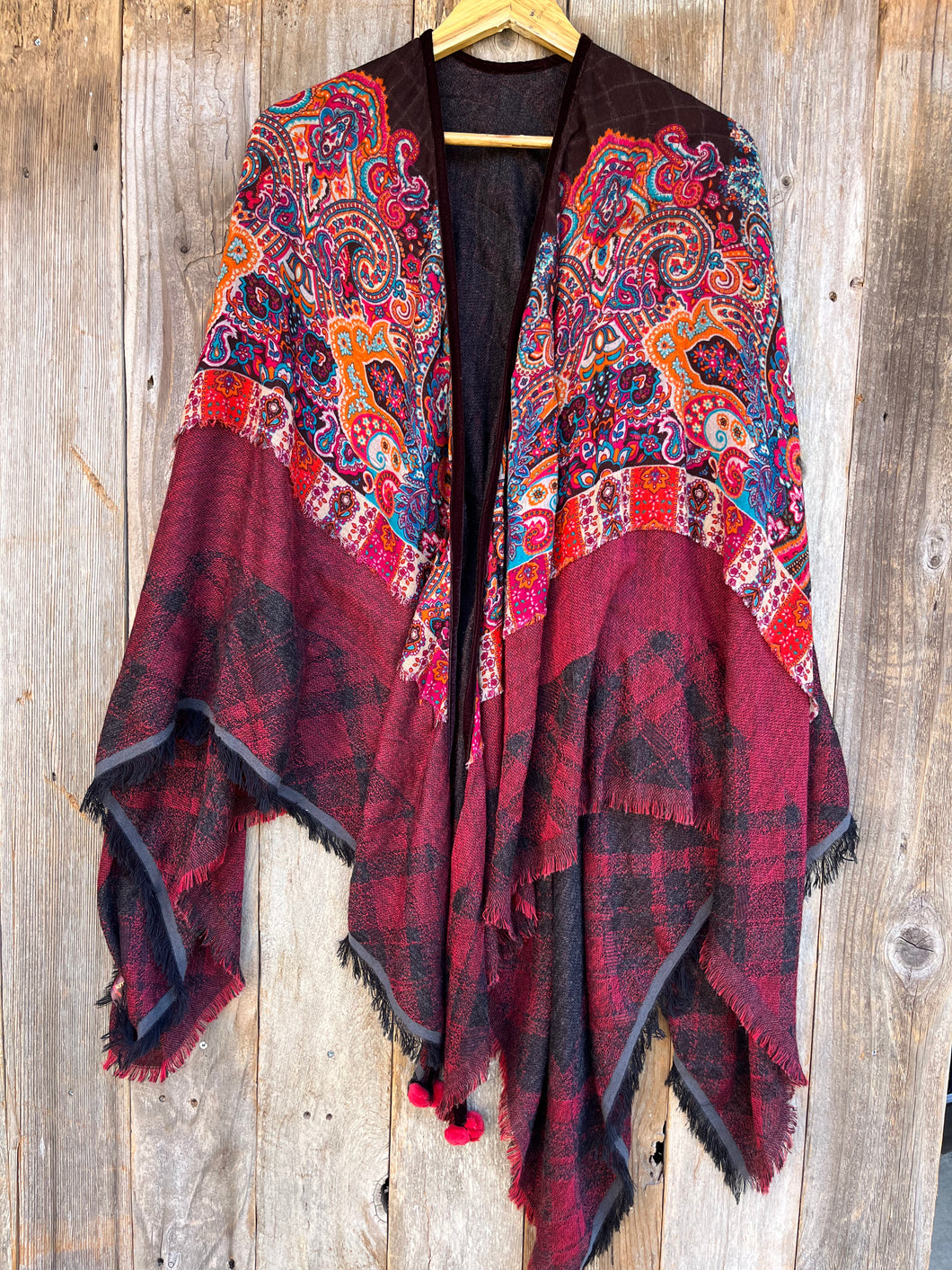 Handmade shawl with velvet trim