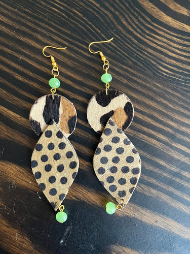 Cowhide and leopard earring