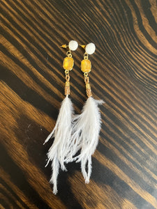 Feather and stone earring